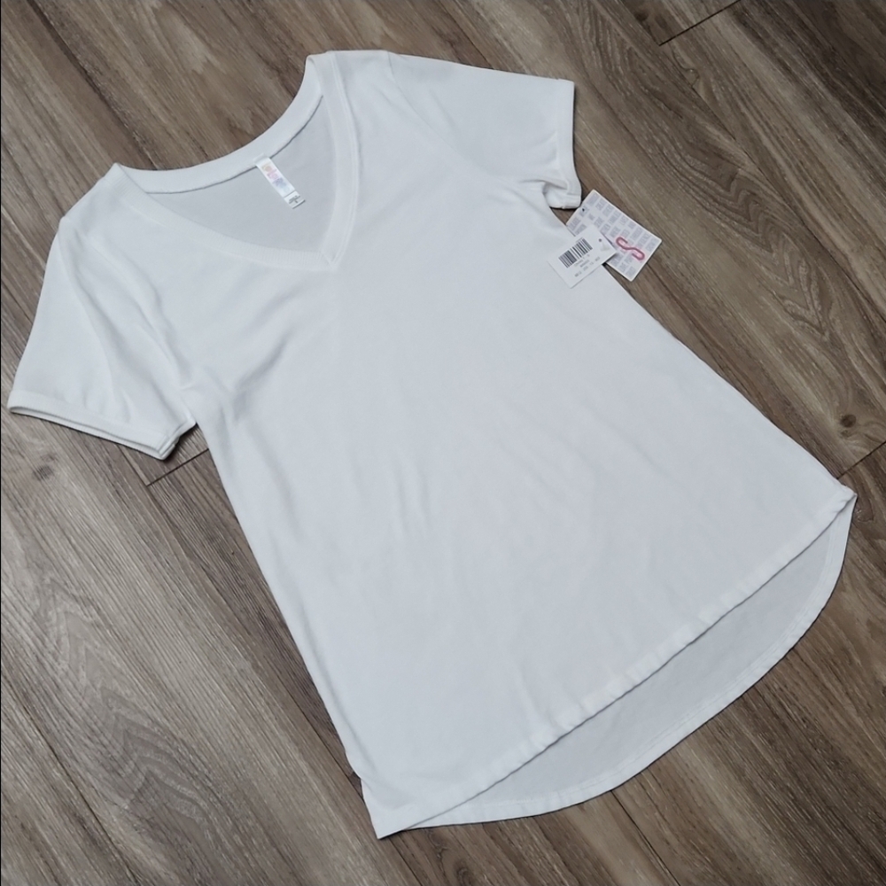 ❤️ LuLaRoe Christy T White Short Sleeve Shirt Loose-Fitting V-Neck UNICORN HTF